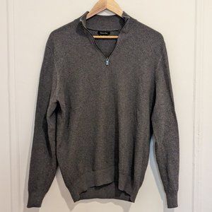 Massimo Dutti Mens Grey Quarter Zip-Up Knit Sweater